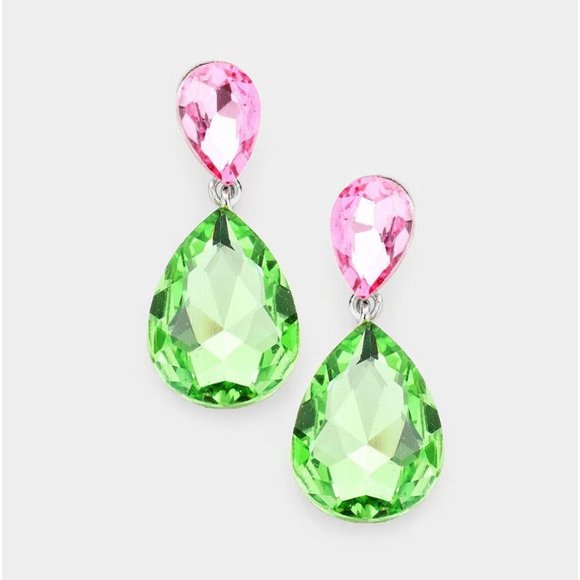 Pink& green earring pink Green crystal green teardrop peridot long green earring - Picture 10 of 10